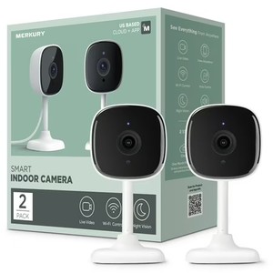 lot 3940 image: Merkury Smart 1080P Smart Indoor Security Camera with Voice Control - Requires 2.4 GHz Wi-Fi (2 pack), White