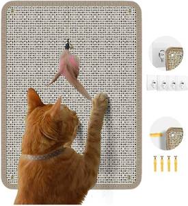 lot 4298 image: Cat Nail File Scratcher - Natural Sisal Scratch Mat with 80-Grit Aluminum Oxide, Adhesive Sheets & Expansion Screws for Secure WallFloor Mounting, Ideal for Trimming Cat Claws 13.38x16.53