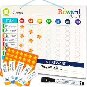 lot 4300 image: QUOKKA Magnetic Behavior Chore Chart for Kids at Home  Reward - Use 84 Magnets & 102 Stars - from Toddlers to Teens - Dry and Erase Routine and Responsibility - Version 1 Extended