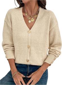 lot 4303 image: GORGLITTER Womens Button Down Cardigan Knit Sweaters Old Money Clothes Cozy Holiday V Neck Long Sleeve Cardigans Tops size small