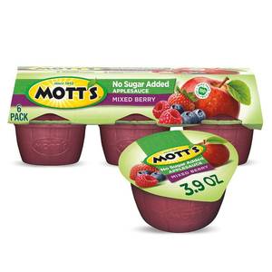 lot 4305 image: Motts No Sugar Added Mixed Berry Applesauce, 3.2 oz cups, 4-12 packs
