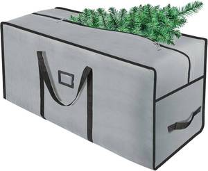 lot 4312 image: 7.5ft Heavy Duty Christmas Tree Storage Bag - Waterproof 600D Oxford Fabric, Reinforced Handles, Dual Zippers & Wide Opening. Christmas Tree Box. Solve Post - Holiday Storage Hassles grey