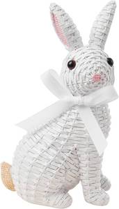 lot 4317 image: Rattan Rabbit Bow Resin Ornament (8.1in White Seat, Multi Color) for Home Decoration and Easter Gift