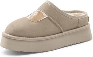 lot 4325 image: Vilanva Platform Slippers for Women Cozy Fur Lined Slip on Mary Jane Winter Shoes Warm Comfy House Slippers for Indoor Outdoor SIZE 9