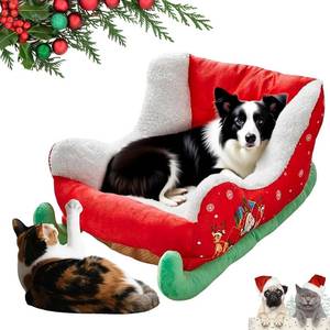lot 4335 image: 2025 New Christmas Sleigh Dog Beds, Interesting Red Christmas Cat Dog Bed, Holiday Plush Pet Bed with Synthetic Fur, Christma Holiday Themed Pet Bed, Washable and Highly Durable