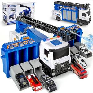 lot 4351 image: Coroiesty 3-in-1 Large Fire Truck Toy with Garage & 6 Cars, Water Pump, Extendable Ladder, Lights & Siren Sounds, Fire Rescue Truck Vehicle Toy for Boys Girls 3, Christmas Birthday Gift