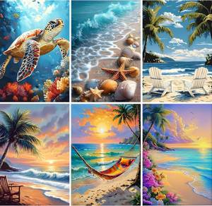 lot 4363 image: Ycydilirab 6 Pack Diamond Art Kits for Adults,Sea Turtle 5D Diamond Painting Kits for Adults,Seaside Scenery DIY Gem Painting Perfect for Gifts and Home Wall Decor 10x12inch