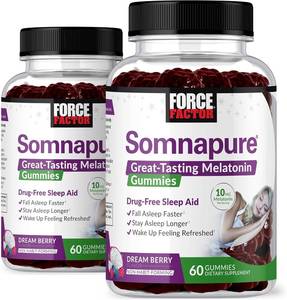 lot 4393 image: Somnapure Gummies 2-Pack with Melatonin 10mg, Melatonin Gummies, Dream Berry Flavor, Force Factor, 120 Gummies, Purple