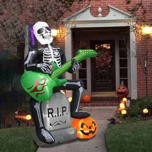 lot 4412 image: Halloween Inflatables Outdoor Decorations,7 Feet Rock Jack on Tombstone, Ghost with Pumpkin Decor, LED Lights, Blow up Lighted Yard Lawn Home