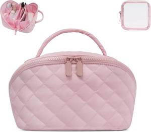 lot 4423 image: Makeup Bag,Quilted Puffer Cosmetic Bag for Women, 180  Lay-Flat Travel Make up Bag, Waterproof Large Capacity Toiletry Bag with Sturdy Zippers, Portable Makeup Organizer for Travel & Daily Use