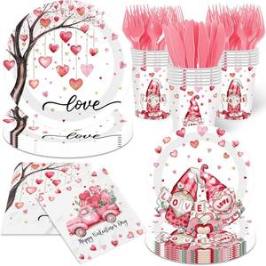 lot 4439 image: Pink Valentines Day Decorations Galentines Day Plates and Napkins Sets Heart Love Disposable Tableware for Birthday Baby Shower Engagements Weddings Anniversary Party Serves 24