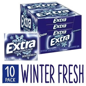 lot 4465 image: EXTRA Gum Winterfresh Chewing Gum, 15 Pieces (Pack of 10)