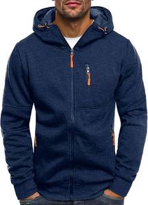 lot 4484 image: Riskrole Mens Zip Up Fleece Hoodie Lightweight Sweatshirt Long Sleeve Sports Hooded Jacket with Zipper Pockets Navy, Size Small