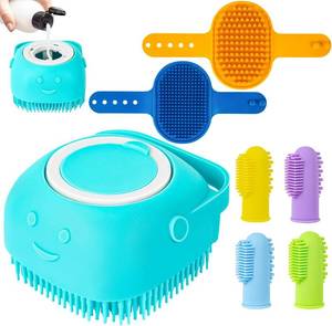 lot 4498 image: Ponpon 3PCS Dog Bath Brush with 4Pcs Toothbrush, Scrubber and Shampoo Brush with Adjustable Ring Handle, Shower Brush for Long and Short Hair