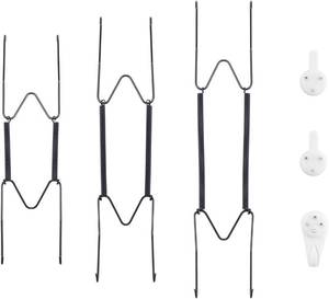 lot 4502 image: Bilillo 3-Piece Stainless Steel Wall Plate Hangers, 81012 Inch Invisible Decorative Wire Plate Holders with 3 Pieces Wall Hooks for 8 to 14 Inch (Black)