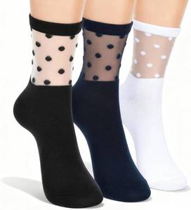 lot 4522 image: Yolev 6 Pairs Half Sheer Ankle Socks Lace Polka Dot Socks for Women Ultra Soft Ankle Stockings for Women Fashion See Through Sock