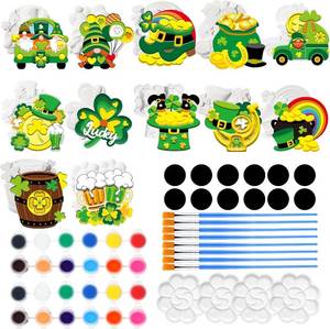 lot 4524 image: Arrowbash 12 Sets St. Patricks Day Plaster Painting Kit Ceramics to Paint Green Shamrock Fridge Magnets DIY Irish Theme Plaster Statue Crafts Unpainted Ceramic Figurines Refrigerator Magnets