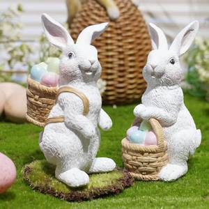 lot 4923 image: Easter-Basket Bunny-Decor-Figurines Home-Decorations - 2PC Easter Decorations Table Ornaments Resin Spring Bunny Carry Egg Basket Tabletop Decorations for Home Farmhouse 5.25H inch Newman House Studio