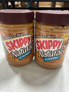 lot 4935 image: 2 Jars SKIPPY Natural Creamy Peanut Butter Spread, 7 g Protein Per Serving, 26.5 oz Jar