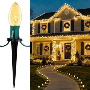 lot 4960 image: C9 Christmas Lights Outdoor, 25.7 Ft 20 Bulbs Christmas Pathway Lights, Waterproof Walkway Lights for Outside Driveway Sidewalk Outdoor Decorations Yard, Clear