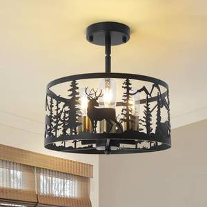 lot 4962 image: Sloped Rustic Semi Flush Mount Ceiling Light Fixture,3-Light Round E12 Base Black Metal Fixtures with Deer and Bear Design,Industrial Farmhouse Chandelier for Dining Room,Kitchen,Hallway,Bedroom