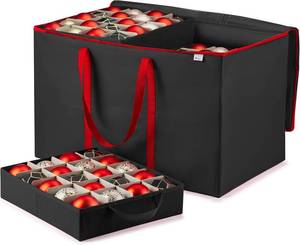 lot 4966 image: Premium Large Carrying Christmas Ornament storage Box with Clear Lid, 3 Compartment, Contains 10 Trays, Keeps 200 Holiday Ornaments & Xmas Accessories, Made Of Tear Proof Made Of 600D Oxford Fabric