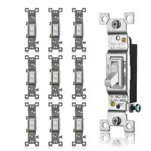 lot 4977 image: Faith White Toggle Light Switch, Single Pole Standard Wall Switch, 15 Amp Switch Toggle, Grounding Screw, 120V, 10 Pack