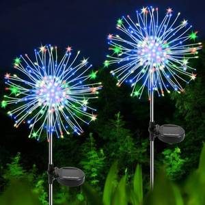 lot 4991 image: Solar Christmas Lights Outdoor, 2 Pack 150 LEDs Solar Firework Lights, 8 Modes Fireworks Lights for Landscape Pathway Yard Decorative Outside, Colorful