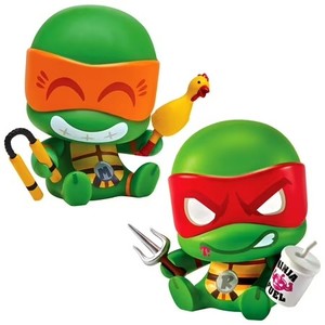 lot 4858 image: Cheekys Teenage Mutant Ninja Turtle Collectable Vinyl Michelangelo and Raphael Figure Bundle