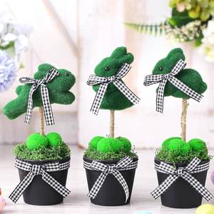 lot 5009 image: Pinkunn 3 Pcs Moss Easter Bunny Decor Artificial Bunny Potted Plants Table Centerpiece Decorations Small Decorative Green Flocking Rabbit Figurines Cute Moss Rabbit Easter Spring Party Decor Gifts