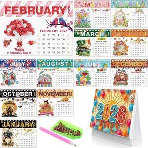 lot 5011 image: Saillong 2026 Diamond Art Desk Calendar DIY Standing Diamond Painting Calendar Gift Ornament Monthly Flip Planner from Jan 2026 to Dec 12 Month Home Office Desk Decoration for Gifts