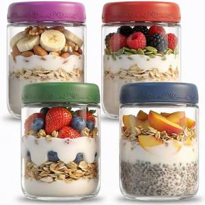 lot 5103 image: 16oz 4Pack Glass Overnight Oats Jars Containers with Airtight Leakproof Lids, Reusable Mason Jars for Meal Prep, Yogurt Parfaits, Smoothies, Salads & Healthy Breakfasts (16 OZ-4-1)