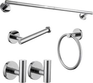 lot 5110 image: Brushed Nickel 5 Piece Bathroom Hardware Set, SUS304 Stainless Steel Lightweight 24 Inch Bath Towel Bar Set
