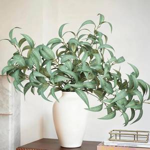 lot 5130 image: florisso Artificial Greenery Stems for Vase, 5 Pcs Tall Fake Plants Branches Faux Greenery Twigs Leaf for Indoor Home Office Vase Filler for centerpieces, Light Green