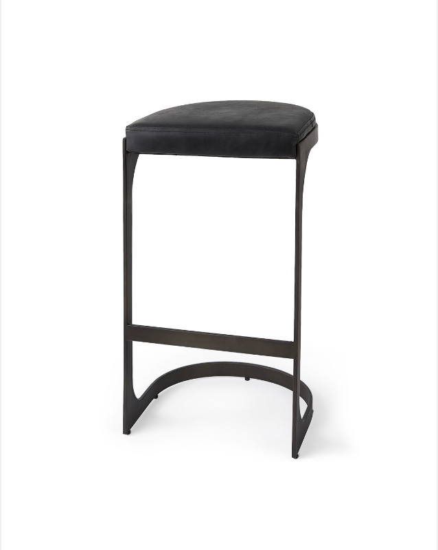 lot 5127012 image: Mercana Tyson 17L x 18W x 31H Black Leather w Metal Frame Bar Stool 69271 31.25 H x 17.25 W x 18 D - Retail $459