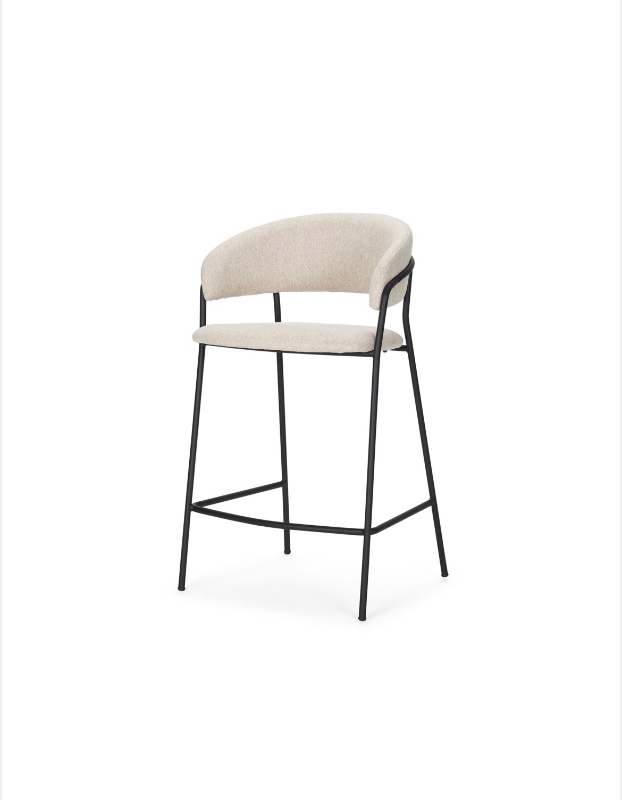 lot 5127015 image: Mercana Carolyn Counter Stool w Oatmeal Fabric & Matte Black Metal 70245 35.43 H x 19.29 W x 20.47 D - Retail $629