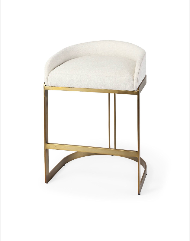 lot 5127019 image: Mercana Hollyfield Cream Fabric Seat w Gold Metal Base Counter Stool 69452 28.7 H x 20.5 W x 19.7 D - Retail $1,049