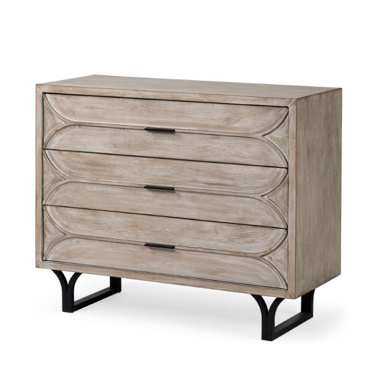 lot 5127024 image: Giselle Light Brown Fir Veneer 3 Drawer Accent Cabinet 68532 40.0L x 15.9W x 31.9H - Retail $899