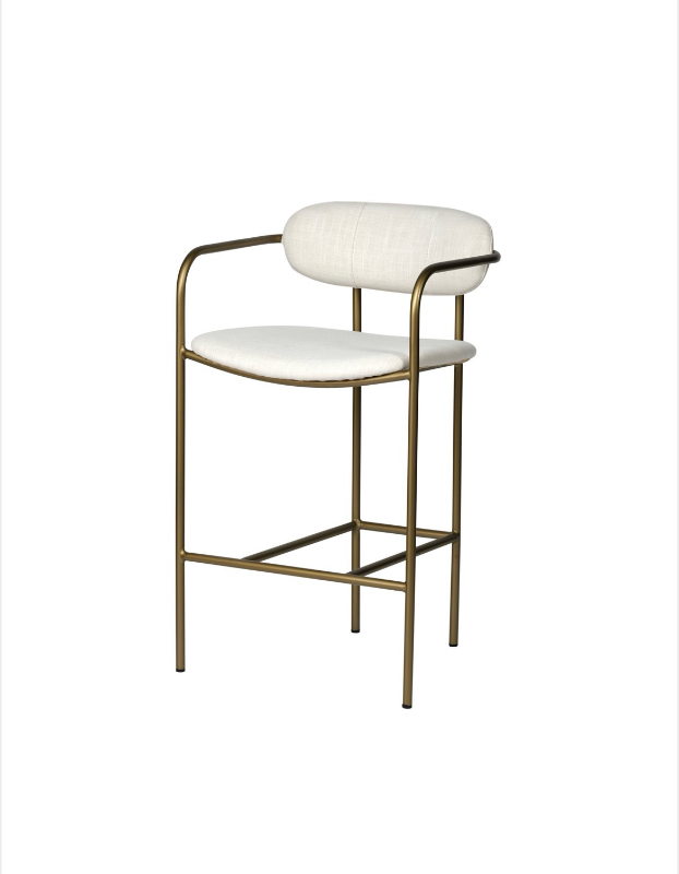 lot 5127026 image: Mercana Parker Cream Fabric Seat Gold Metal Counter Stool 68562 36H x 19.69W x 20.87D - Retail $639