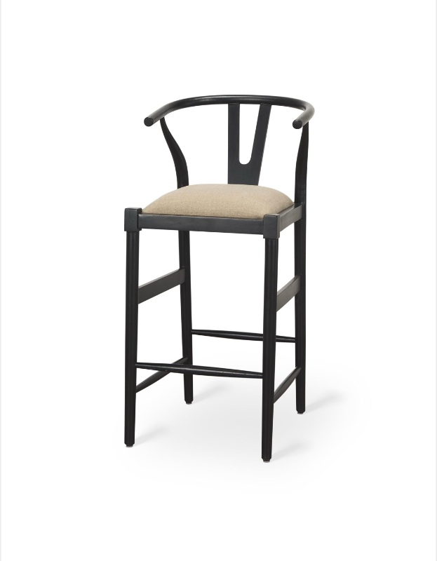 lot 5127027 image: Mercana Trixie Black Wood Frame w Gray Upholstered Seat Bar Stool 70194 41.5H x 20W x 23.5D - Retail $689