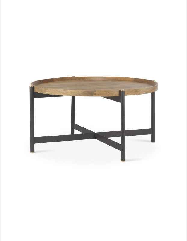 lot 5127030 image: Mercana Marquisa Small Brown Wood w Black Metal Coffee Table 70061 16.5H x 34.25W x 34.25D - Retail $639
