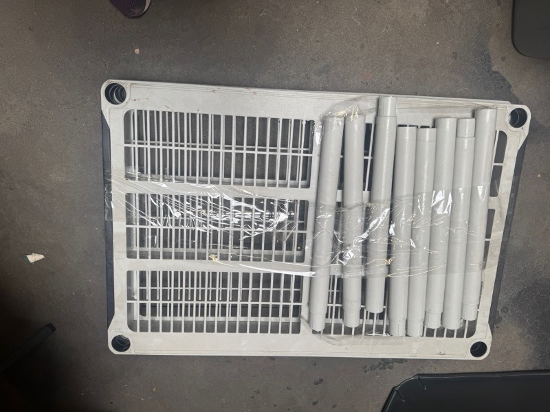 lot 5127134 image: 2 Tier plastic shelves  - Retail $40