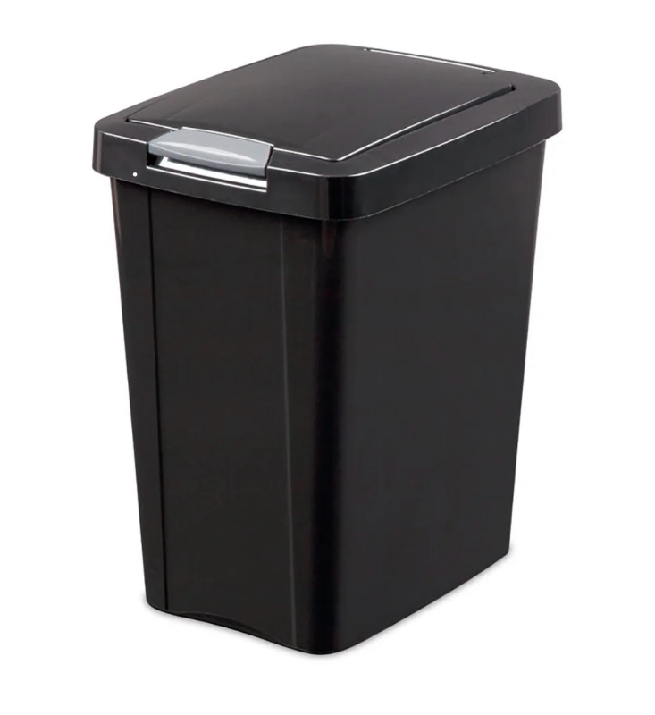 lot 5127133 image: Sterilite 10439004 7.5 Gallon TouchTop Wastebasket with Titanium Latch, Black - Retail $20