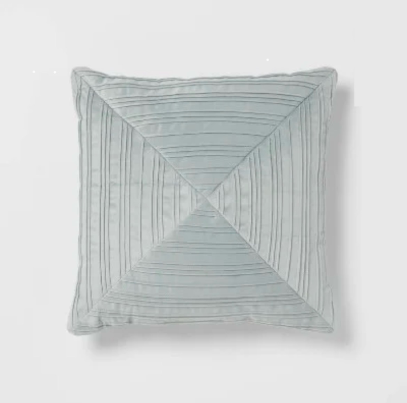 lot 5127046 image: 18x18 Luxe Square Velvet Pleated Decorative Pillow Light Teal - Indoor Geometric Design, Polyester Velour - Retail $43
