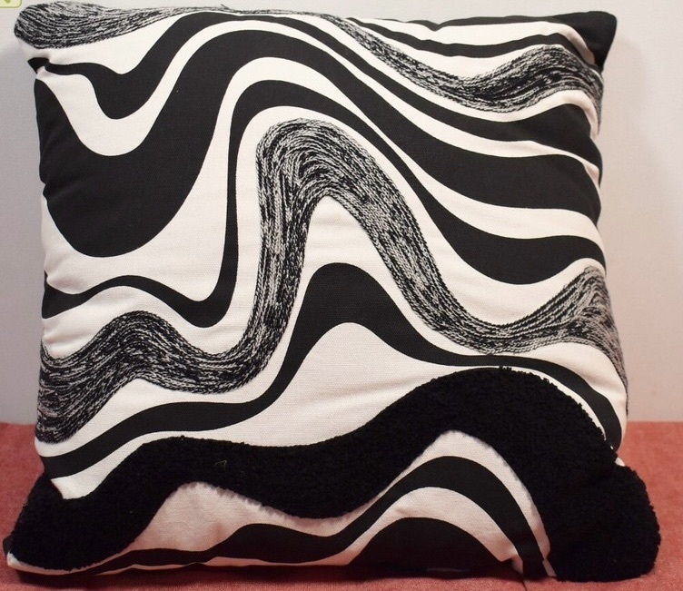 lot 5127052 image: Room Essentials Waves Embroidered Throw Pillow 16x16 BlackIvory - Retail $14