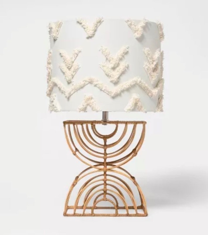 lot 4651090 image: Boho Rattan Kids Table Lamp (Light Bulbs Not Included) - Pillowfort�� Off-White Drum Shade, UL Listed, 60W Max - Retail $50