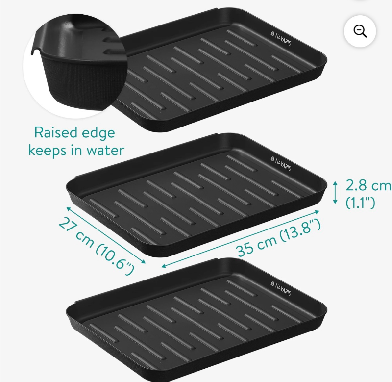 lot 4651111 image: Navaris Set of 3 Shoe Drip Trays - Multi-Purpose Boot Tray for Rain Boots, Winter Boots, Sneakers. Suitable for Indoor and Outdoor Use in All Seasons. Color Black. - Retail $21