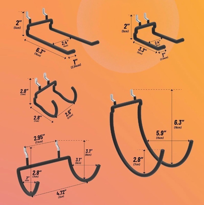 lot 5111171 image: HUHOLE Pegboard Drill Holder, Peg Board Tool Utility Hooks, 10 Pack - Retail $23