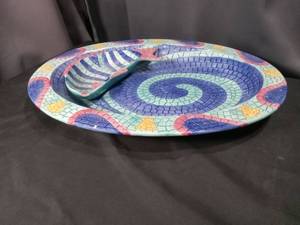 lot 4386 image: Clay Art Mosaic Fish Pattern Ceramic Serving Platter Set
