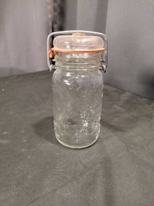 lot 4542 image: Glass Canning Jar with Wire Bail Lid and Orange Rubber Seal